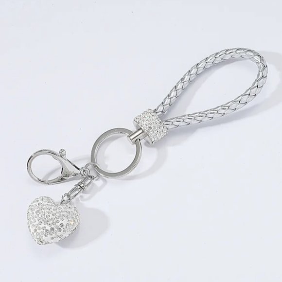 Creative Crystal Studded Heart Luxury Pendant Bag Keychain Silver… - Picture 4 of 6